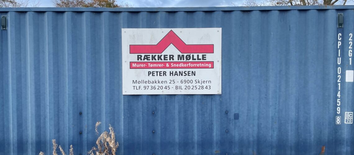 Udljening af materialecontainer fra Rækker Mølle til Skjern, Tarm, Ølgod, Videbæk, Ringkøbing, Lem, Borris